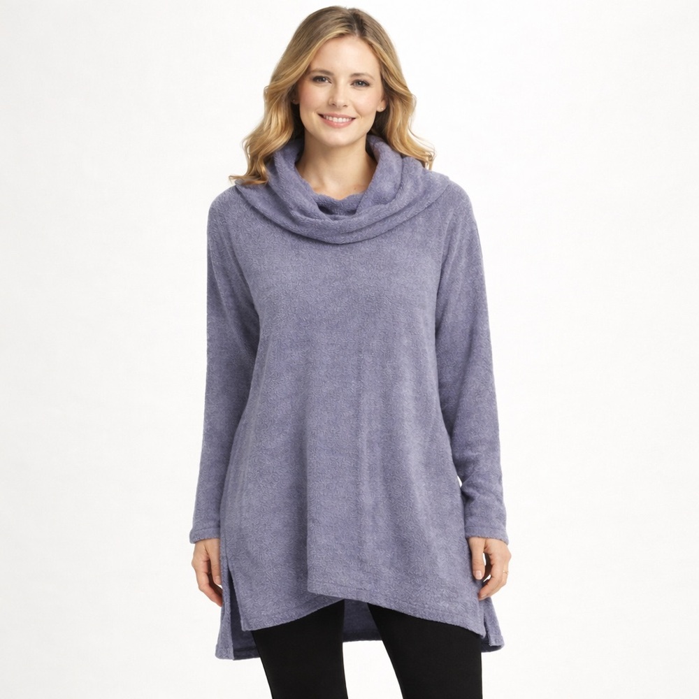 Barefoot Dreams Blue Gray Sweater Pullover Cowl Neck Hi Low Tunic Dress size 1X